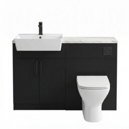 Bathroom City Oliver Matt Black 1200mm Fitted Bathroom Vanity Basin Wc Unit Black Handles - thumbnail 1