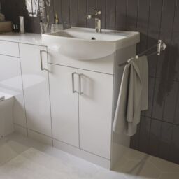 GoodHome Veleka Gloss White Freestanding Vanity Unit & Basin Set With Chrome Effect Tap - Includes 2 Door Vanity (W)550mm (H)900mm - thumbnail 6