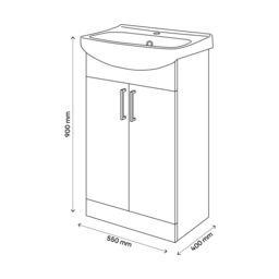 GoodHome Veleka Gloss White Freestanding Vanity Unit & Basin Set With Chrome Effect Tap - Includes 2 Door Vanity (W)550mm (H)900mm - thumbnail 5