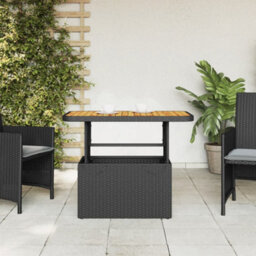 Walplus Garden Table Black 90X55X71 Cm Poly Rattan And Acacia Wood - thumbnail 3