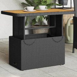 Walplus Garden Table Black 90X55X71 Cm Poly Rattan And Acacia Wood - thumbnail 1