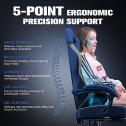 Luckracer Fabric Gaming Chair With Footrest, Ergonomic Computer Desk Chair With Pocket Spring Cushion Home Office Chair, Dark Blue - thumbnail 6