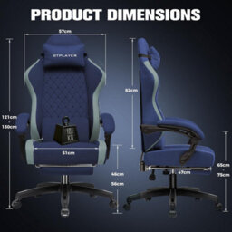 Luckracer Fabric Gaming Chair With Footrest, Ergonomic Computer Desk Chair With Pocket Spring Cushion Home Office Chair, Dark Blue - thumbnail 3