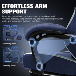 Luckracer Fabric Gaming Chair With Footrest, Ergonomic Computer Desk Chair With Pocket Spring Cushion Home Office Chair, Dark Blue - thumbnail 7
