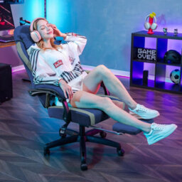 Luckracer Fabric Gaming Chair With Footrest, Ergonomic Computer Desk Chair With Pocket Spring Cushion Home Office Chair, Dark Blue - thumbnail 9