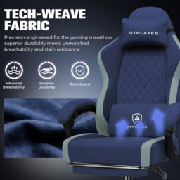 Luckracer Fabric Gaming Chair With Footrest, Ergonomic Computer Desk Chair With Pocket Spring Cushion Home Office Chair, Dark Blue - thumbnail 8