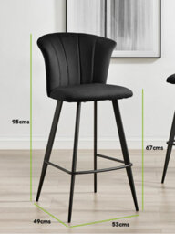 Furniturebox Juniper Black Soft Touch Velvet Fluted Art Deco Bar Stools With Black Legs (Set Of 2) - thumbnail 7