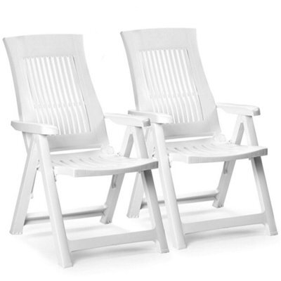 Urbn-Living Urbnliving Folding Garden Lounger White Color Chair 5 Multi Reclining Positions Outdoor Dining Chairs, Set Of 2 - image 1