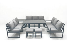 Fimous 11 Seater Garden Sofa Set Aluminium Furniture Rising Dining Tabe Set With Side Table 2 Small Footstools Dark Grey - thumbnail 2
