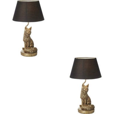 Loops 2 Pack Vintage Gold Paint & Black Fabric Table Lamp - 530mm Tall Light - image 1