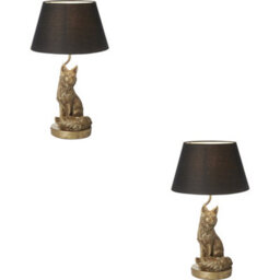 Loops 2 Pack Vintage Gold Paint & Black Fabric Table Lamp - 530mm Tall Light