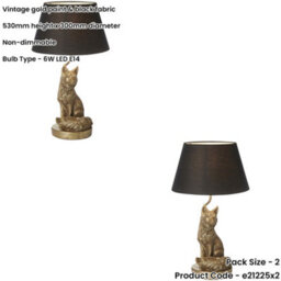 Loops 2 Pack Vintage Gold Paint & Black Fabric Table Lamp - 530mm Tall Light - thumbnail 2