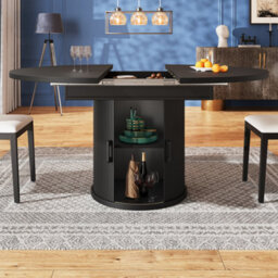 Matteo Black Extendable Dining Table, Round To Oval, 118-158Cm, Seats 6, Mdf & Metal Kitchen/dining Room Table - thumbnail 3