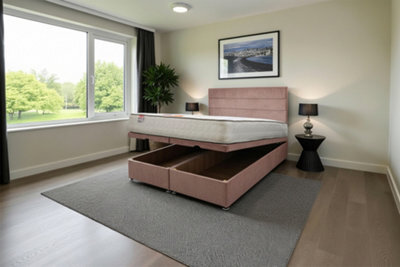 "Knight Sleep York Ottoman Bed Pink Plush 4Ft With Mattress & 24""headboard - Small Double" - image 1