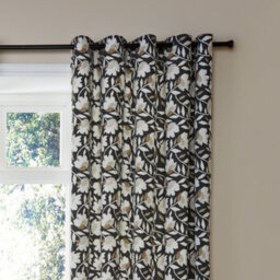 Fusion Luna 100% Cotton Pair Of Black Eyelet Curtains - thumbnail 2