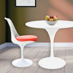 Fusion Living Tulip Set - White Medium Circular Table And Four Chairs With Pu Cushion Red - thumbnail 2