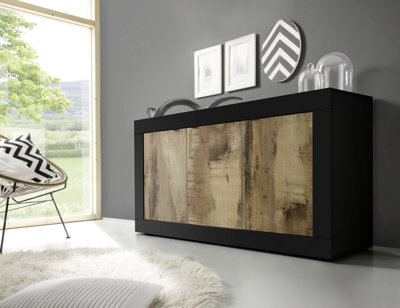 FurniComp LTD Furnicomp Selene 3 Door Matt Black And Oak Sideboard - image 1