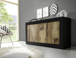 FurniComp LTD Furnicomp Selene 3 Door Matt Black And Oak Sideboard - thumbnail 1