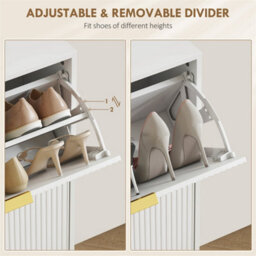 White-2 Drawers Narrow Shoe Cabinet With Drawers And Adjustable Shelves - thumbnail 6