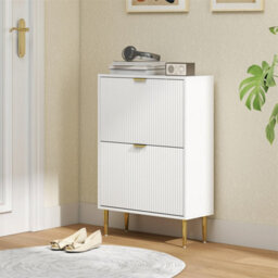 White-2 Drawers Narrow Shoe Cabinet With Drawers And Adjustable Shelves - thumbnail 5