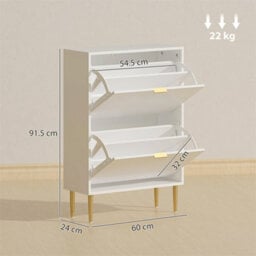 White-2 Drawers Narrow Shoe Cabinet With Drawers And Adjustable Shelves - thumbnail 2