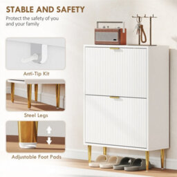White-2 Drawers Narrow Shoe Cabinet With Drawers And Adjustable Shelves - thumbnail 4