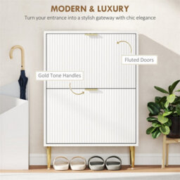 White-2 Drawers Narrow Shoe Cabinet With Drawers And Adjustable Shelves - thumbnail 3
