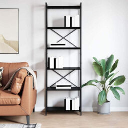 Berkfield Bookcase Black Oak 60 X 30 X 188 Cm Engineered Wood - thumbnail 4