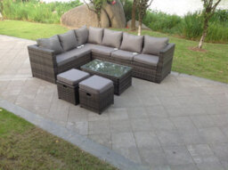 Fimous 8 Seater Grey Rattan Corner Sofa Set Coffee Oblong Coffee Table Outdoor Garden Furniture Patio - thumbnail 2