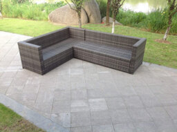 Fimous 8 Seater Grey Rattan Corner Sofa Set Coffee Oblong Coffee Table Outdoor Garden Furniture Patio - thumbnail 3