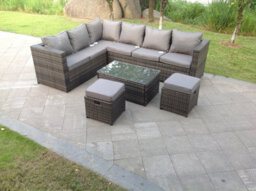 Fimous 8 Seater Grey Rattan Corner Sofa Set Coffee Oblong Coffee Table Outdoor Garden Furniture Patio - thumbnail 1