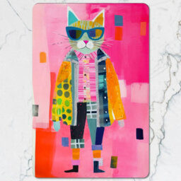 Benjamin Tate Design Pink Abstract Cat Wood Bottom Placemat Coaster Set Limited - thumbnail 2