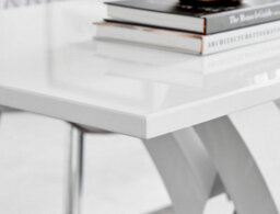 Furniturebox Atlanta White High Gloss And Chrome 4 Seater Dining Table With Statement X Shaped Legs And 4 Grey Faux Leather Milan Chairs - thumbnail 3