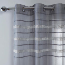"Ohs Latina Pair Of 2 X Diamante Glitzy Voile Net Curtains Eyelet Ring Top Window Panels, Charcoal Grey - 55"" Wide X 87"" Drop" - thumbnail 3