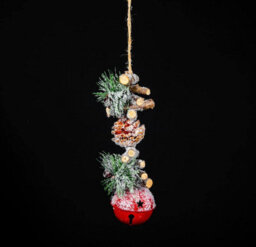 Shatchi Hanging Decoration With Jingle Bells Wooden Sticks, Berries And Pinecones Christmas Home Wall Door 33Cm Red - thumbnail 2