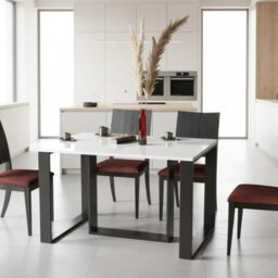 Borys Modern Extendable Dining Table 130 And 210X80 Cm White Gloss Finish With Sturdy Black Legs - thumbnail 1
