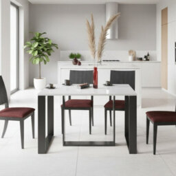Borys Modern Extendable Dining Table 130 And 210X80 Cm White Gloss Finish With Sturdy Black Legs - thumbnail 2
