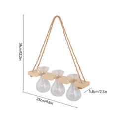 Living And Home Wall Hanging Wooden Frame 3 Glass Bulb Vases Plant Propagation Station Hydroponic Planter Decor - thumbnail 8