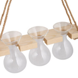 Living And Home Wall Hanging Wooden Frame 3 Glass Bulb Vases Plant Propagation Station Hydroponic Planter Decor - thumbnail 7