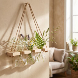Living And Home Wall Hanging Wooden Frame 3 Glass Bulb Vases Plant Propagation Station Hydroponic Planter Decor - thumbnail 3