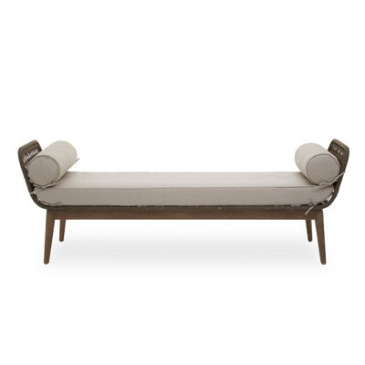Orsina Rattan Woven Day Bed With 2 Side Round Pillow, Rattan Lounge Bench, Wooden Day Bed For Living Room - image 1