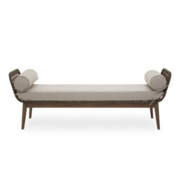 Orsina Rattan Woven Day Bed With 2 Side Round Pillow, Rattan Lounge Bench, Wooden Day Bed For Living Room - thumbnail 6
