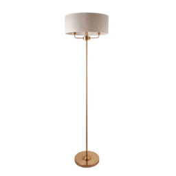 Luminosa Lighting Luminosa Highclere Floor Lamp With Shade Vintage Brass, Natural Linen, 3X E14 - thumbnail 5