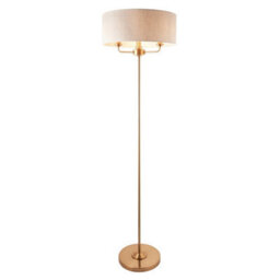 Luminosa Lighting Luminosa Highclere Floor Lamp With Shade Vintage Brass, Natural Linen, 3X E14