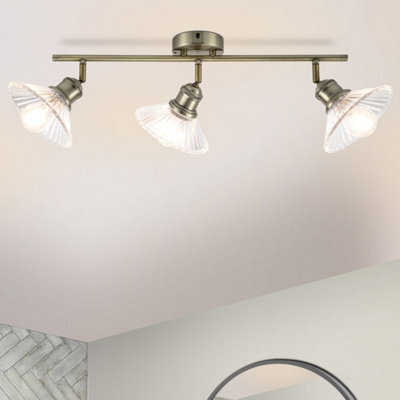 Cosylyte Milan Bathroom 3 Light Modern Ribbed Glass Spotlight - Antique Brass - image 1