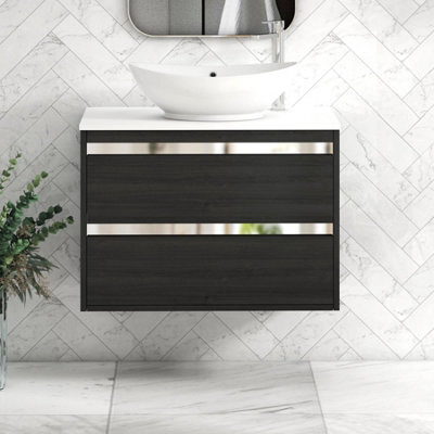 Royal Bathrooms Orion 800mm Hale Black Wall Hung Plain White Countertop Vanity Unit 2 Drawer With Amaze Basin & Chrome Accent Trim - image 1