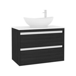 Royal Bathrooms Orion 800mm Hale Black Wall Hung Plain White Countertop Vanity Unit 2 Drawer With Amaze Basin & Chrome Accent Trim - thumbnail 6
