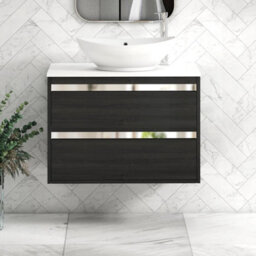 Royal Bathrooms Orion 800mm Hale Black Wall Hung Plain White Countertop Vanity Unit 2 Drawer With Amaze Basin & Chrome Accent Trim - thumbnail 2