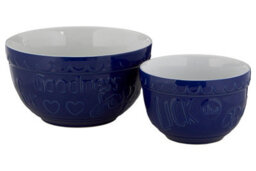 Orsina Set Of 2 Blue & White Mixing Bowls,embossed Stoneware Bowls,large & Small Mixing Bowls Set For Everyday Use - thumbnail 3