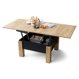 Heze Furniture Ozma 2 In 1 Extending Coffee / Dining Table 90-180Cm - Artisan Oak / Black - thumbnail 8